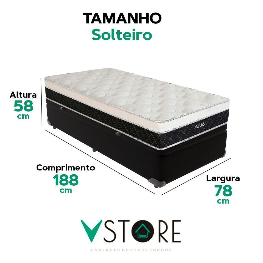 Cama Box Baú E Colchão Dallas Molas V-store 78x188x20 Preto - 3