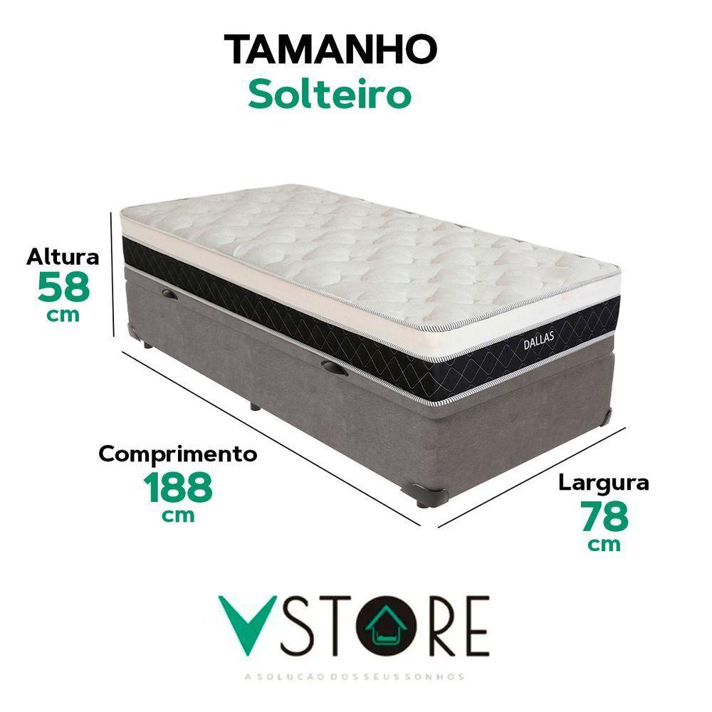 Cama Box Baú Cinza E Colchão Dallas Molas Vstore 78x188x20 - 3