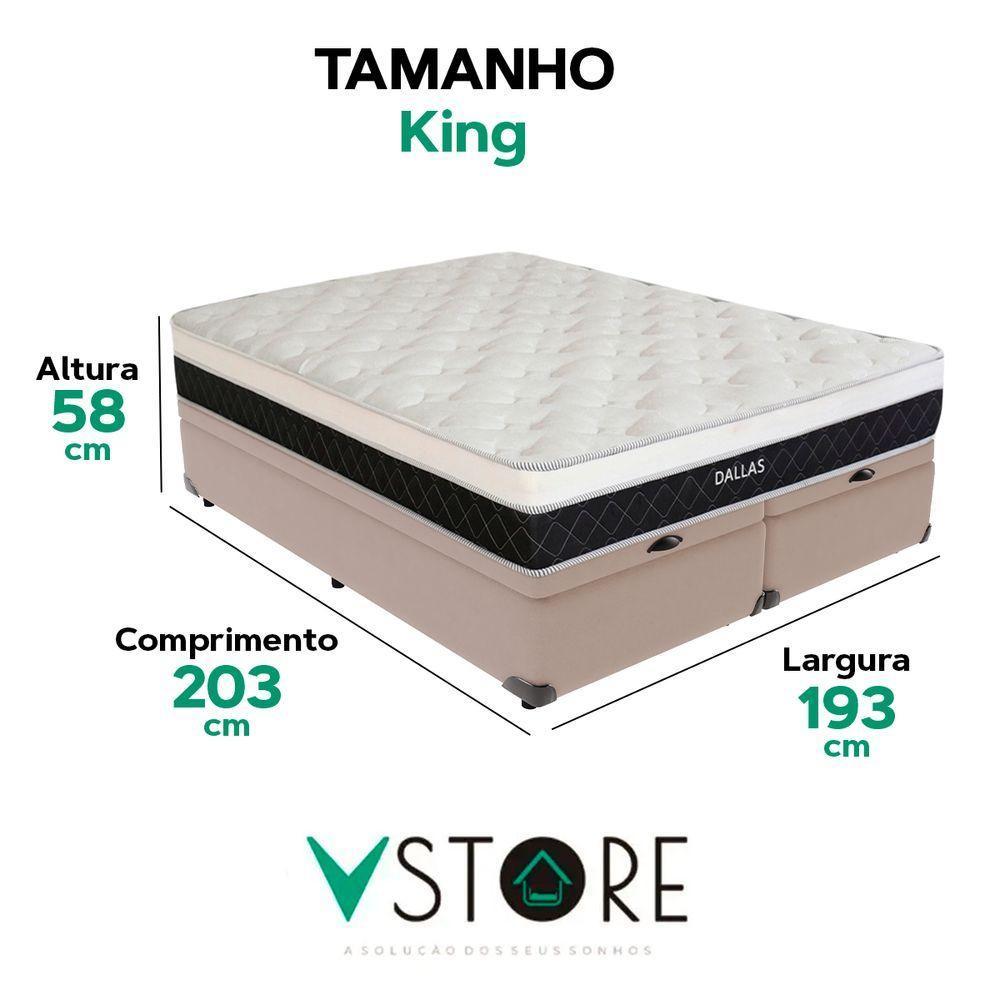 Cama Box Baú King E Colchão Dallas Molas V-store 193x203x20 Bege - 3