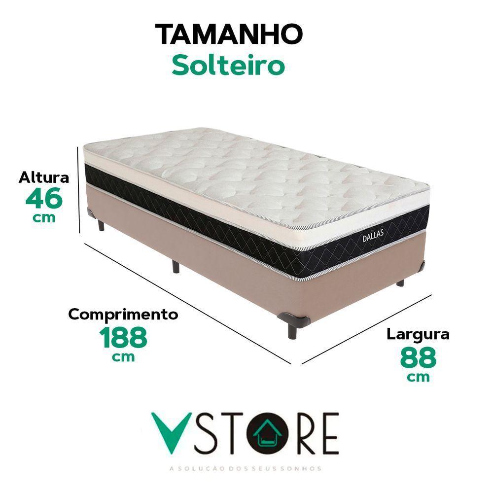 Cama Box Solteiro E Colchão Dallas Molas V-store 88x188x20 Bege - 3