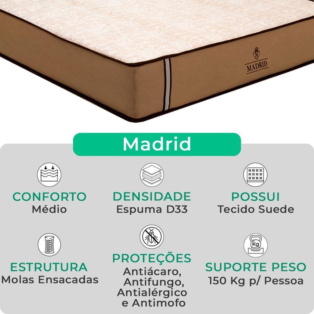 Cama Box Queen Branco Colchão Madrid Molas Vstore 158x198x28 - 2