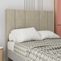 Cabeceira Estofada Casal 140 Cm Rubi Veludo Bege - 1