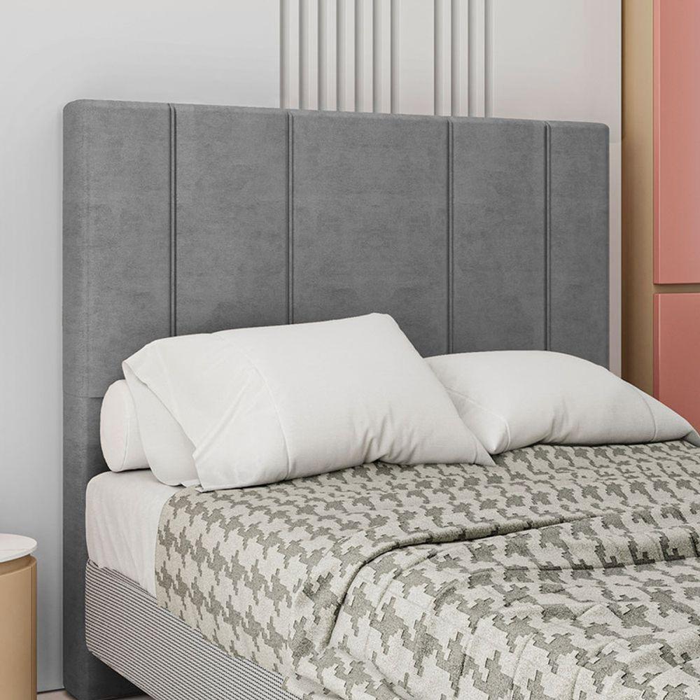 Cabeceira Estofada Casal 140 Cm Rubi Veludo Cinza - 1