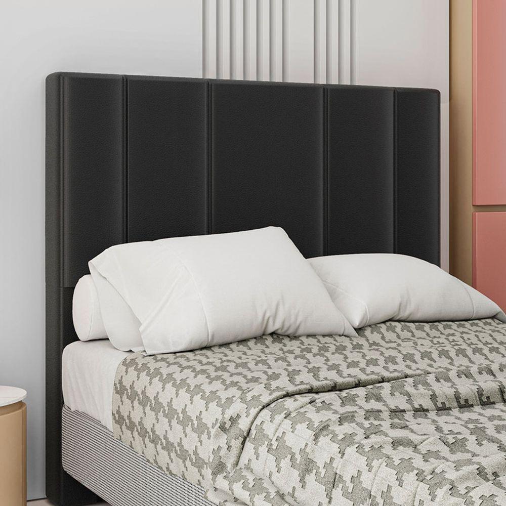 Cabeceira Estofada Casal 140 Cm Rubi Corino Preto - 1