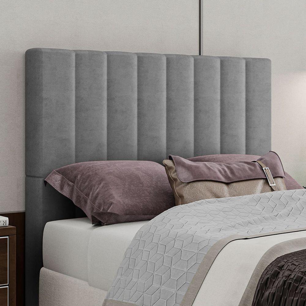 Cabeceira Estofada Casal 140 Cm Esmeralda Veludo Cinza - 1