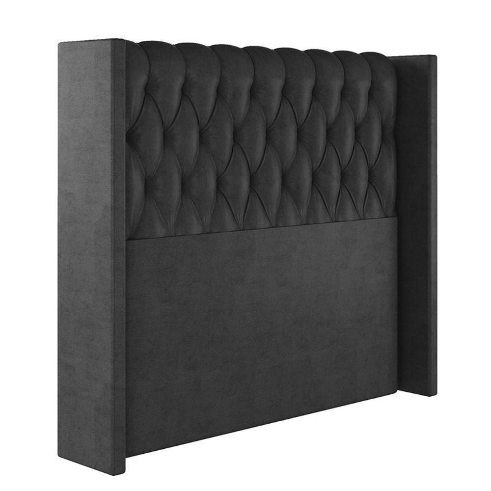 Cabeceira Estofada Casal 140 Cm Pérola Veludo Preto - 2