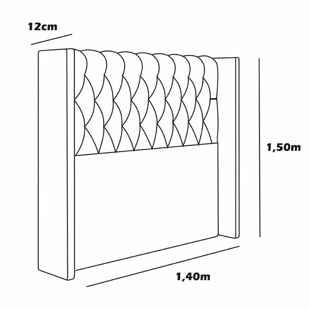 Cabeceira Estofada Casal 140 Cm Pérola Veludo Cinza - 3