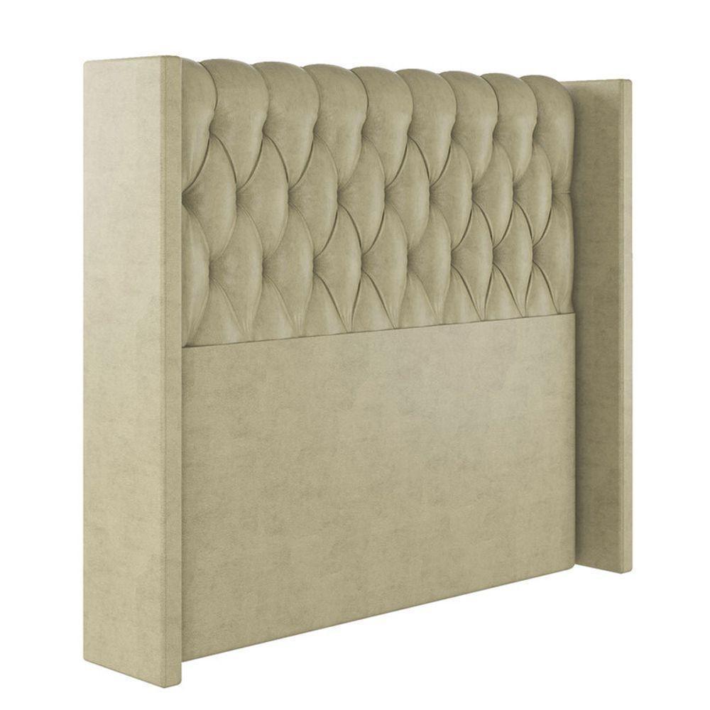 Cabeceira Estofada Casal 140 Cm Pérola Veludo Bege - 2