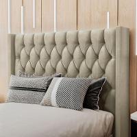 Cabeceira Estofada Casal 140 Cm Pérola Veludo Bege - 1