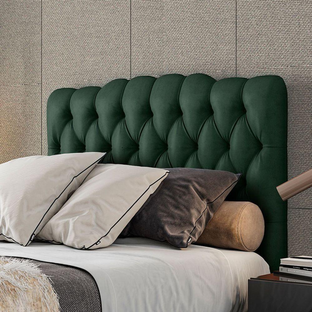 Cabeceira Estofada Casal 140 Cm Prisma Veludo Verde - 1
