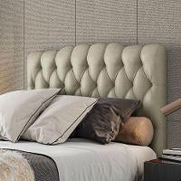 Cabeceira Estofada Casal 140 Cm Prisma Veludo Bege - 1