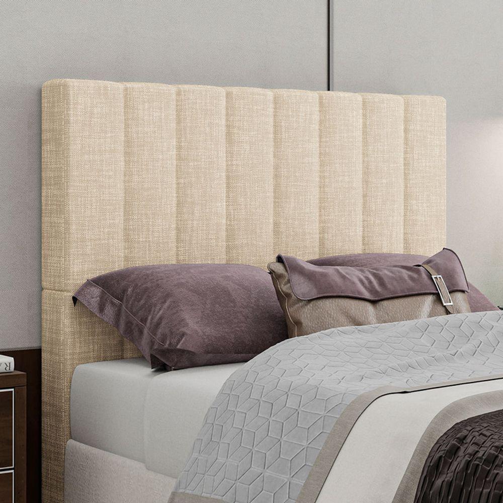 Cabeceira Estofada Casal 140 Cm Esmeralda Linho Bege - 1
