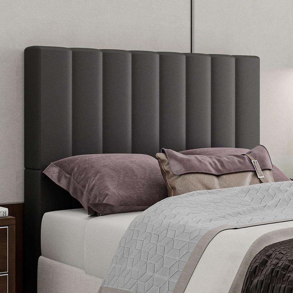 Cabeceira Estofada Casal 140 Cm Esmeralda Corino Preto - 1
