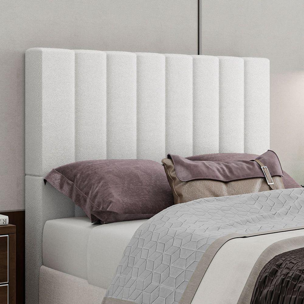 Cabeceira Estofada Casal 140 Cm Esmeralda Corino Branco - 2
