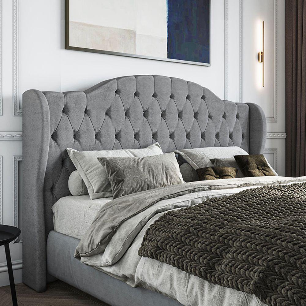 Cabeceira Estofada Casal 140 Cm Cristal Veludo Cinza - 1