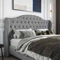 Cabeceira Estofada Casal 140 Cm Cristal Veludo Cinza - 1