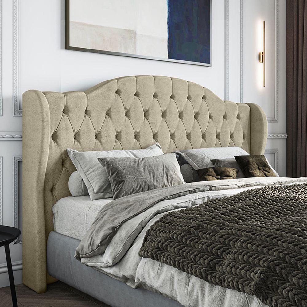 Cabeceira Estofada Casal 140 Cm Cristal Veludo Bege - 1