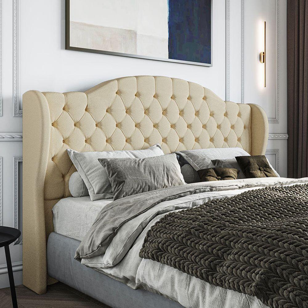Cabeceira Estofada Casal 140 Cm Cristal Linho Creme - 1