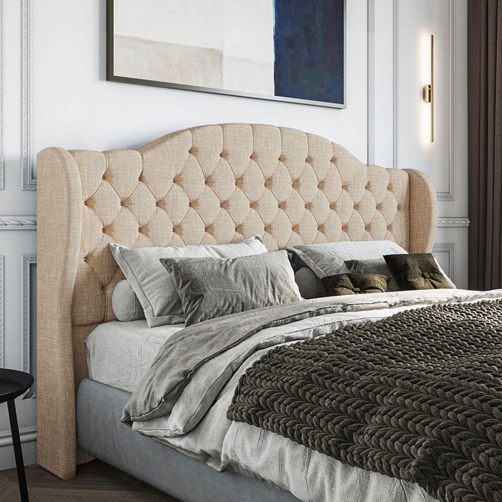 Cabeceira Estofada Casal 140 Cm Cristal Linho Bege - 1