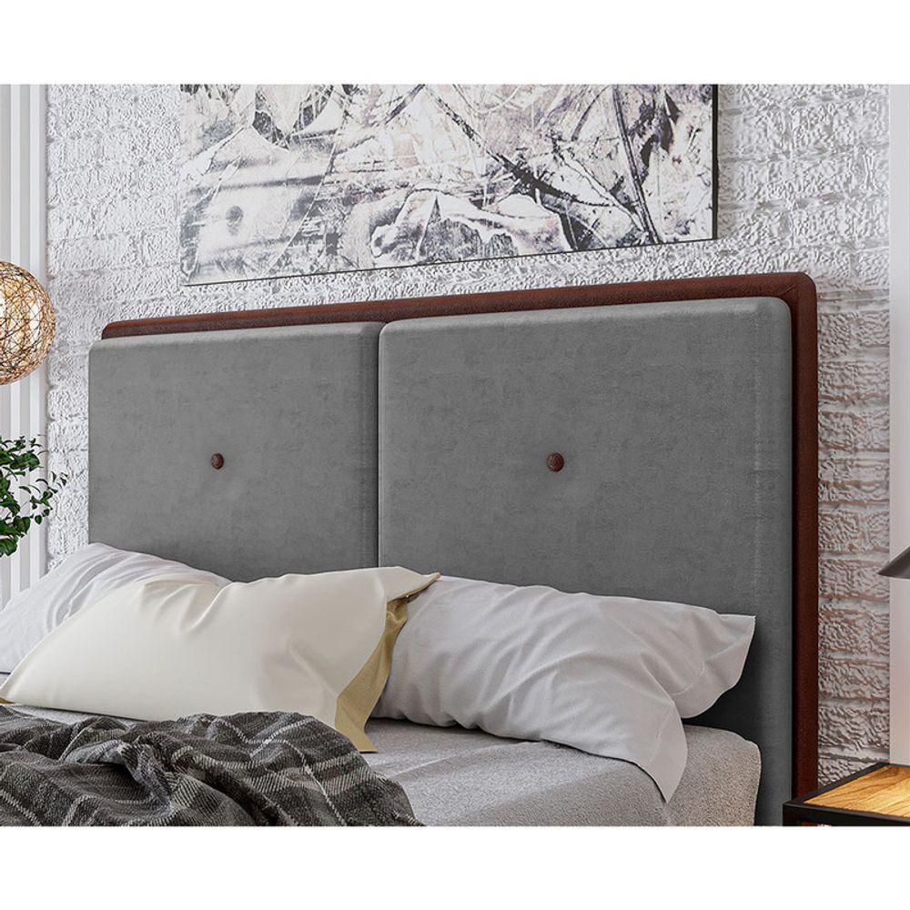 Cabeceira Estofada Casal 140 Cm Coral Veludo Cinza - 2