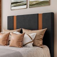 Cabeceira Estofada Casal 140 Cm Ametista Veludo Preto - 1