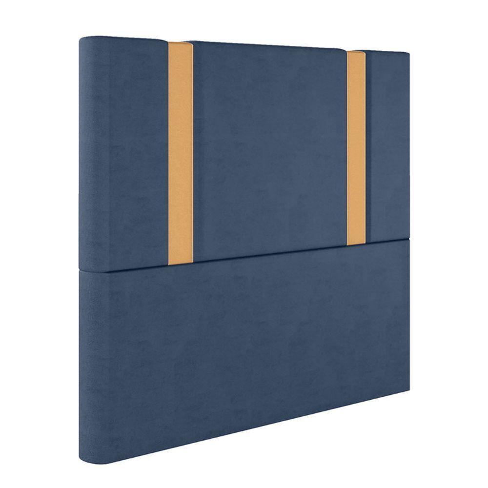 Cabeceira Estofada Casal 140 Cm Ametista Veludo Azul Marinho - 2