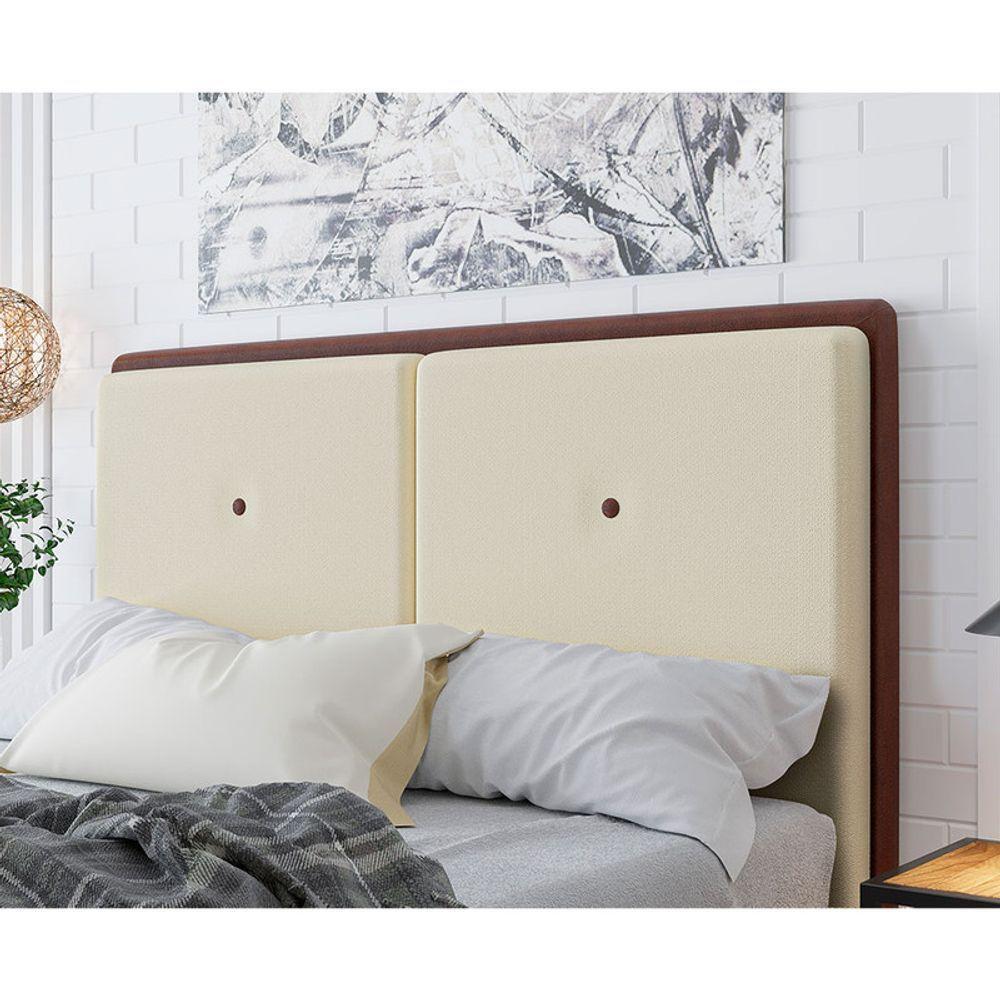 Cabeceira Estofada Casal 140 Cm Coral Linho Creme - 2