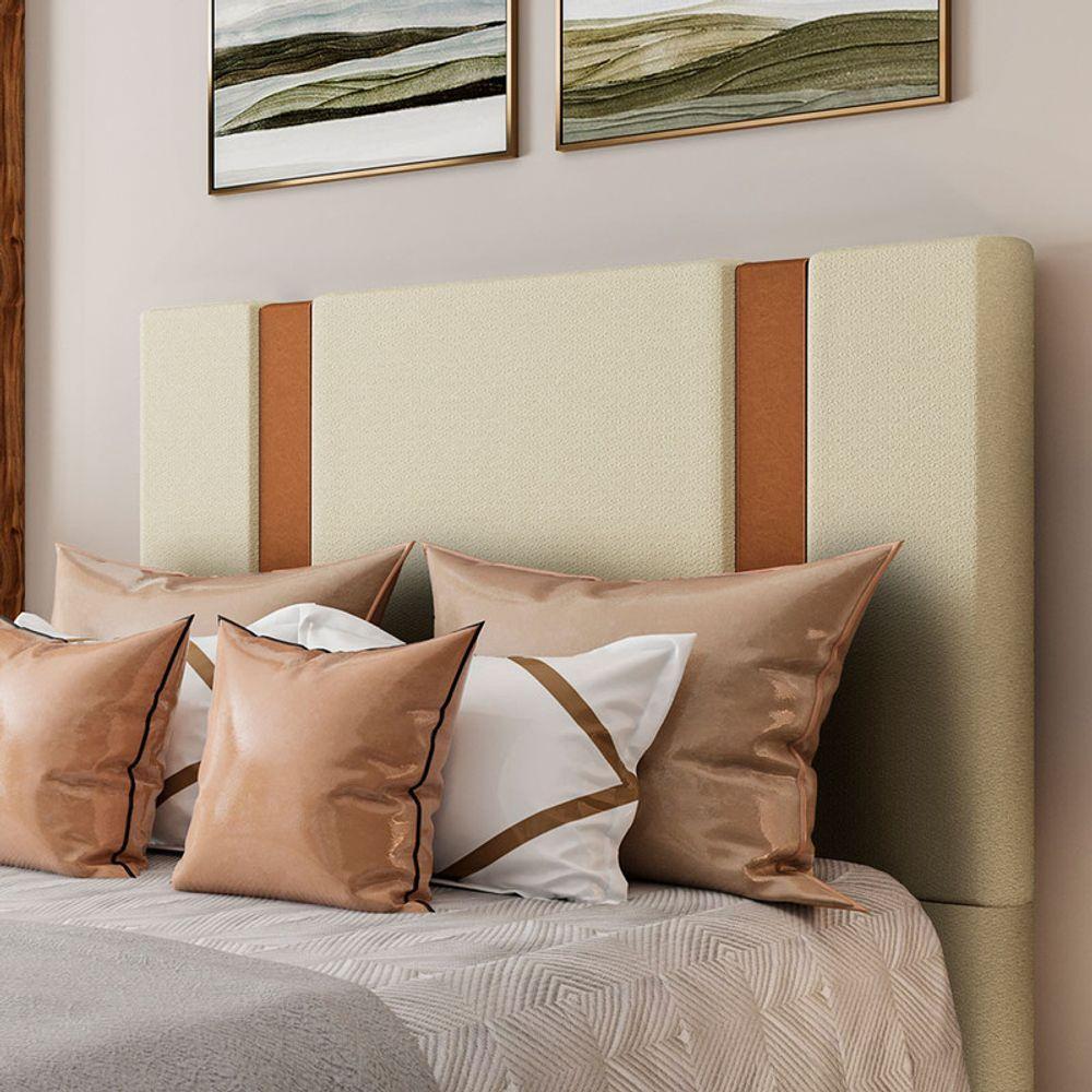 Cabeceira Estofada Casal 140 Cm Ametista Linho Creme - 1