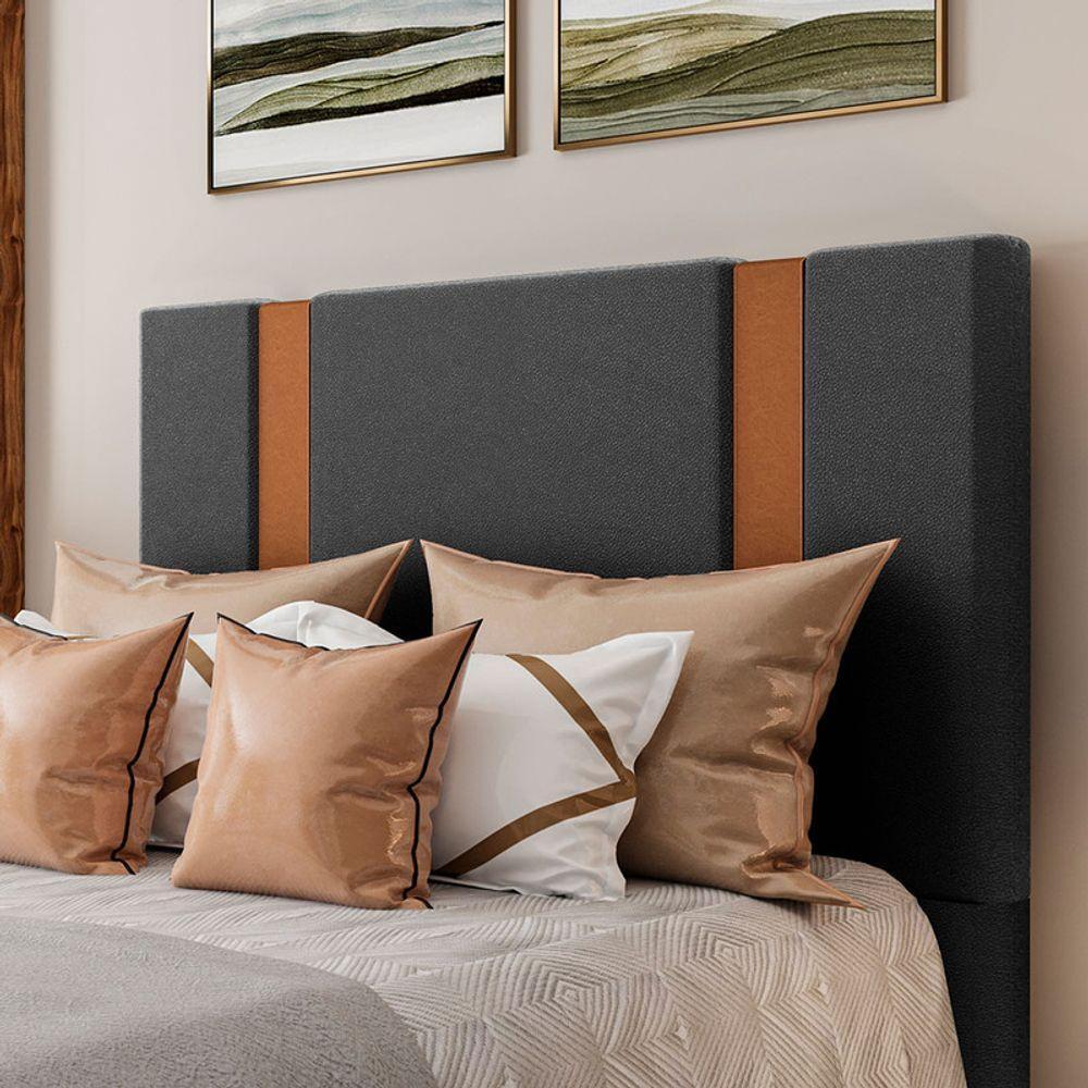Cabeceira Estofada Casal 140 Cm Ametista Corino Preto - 1