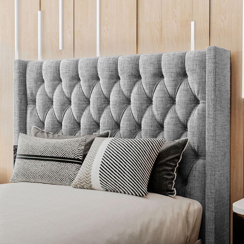 Cabeceira Estofada King 195 Cm Pérola Linho Cinza - 1