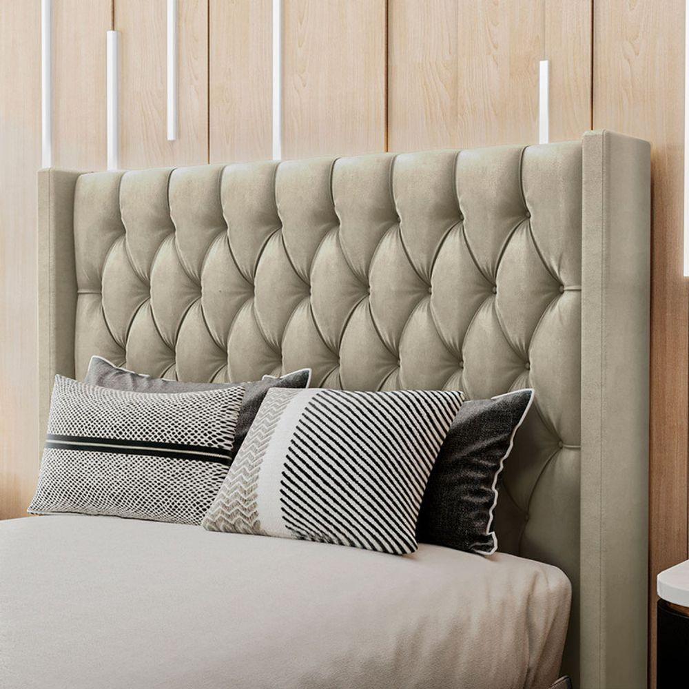 Cabeceira Estofada King 195 Cm Pérola Veludo Bege - 1