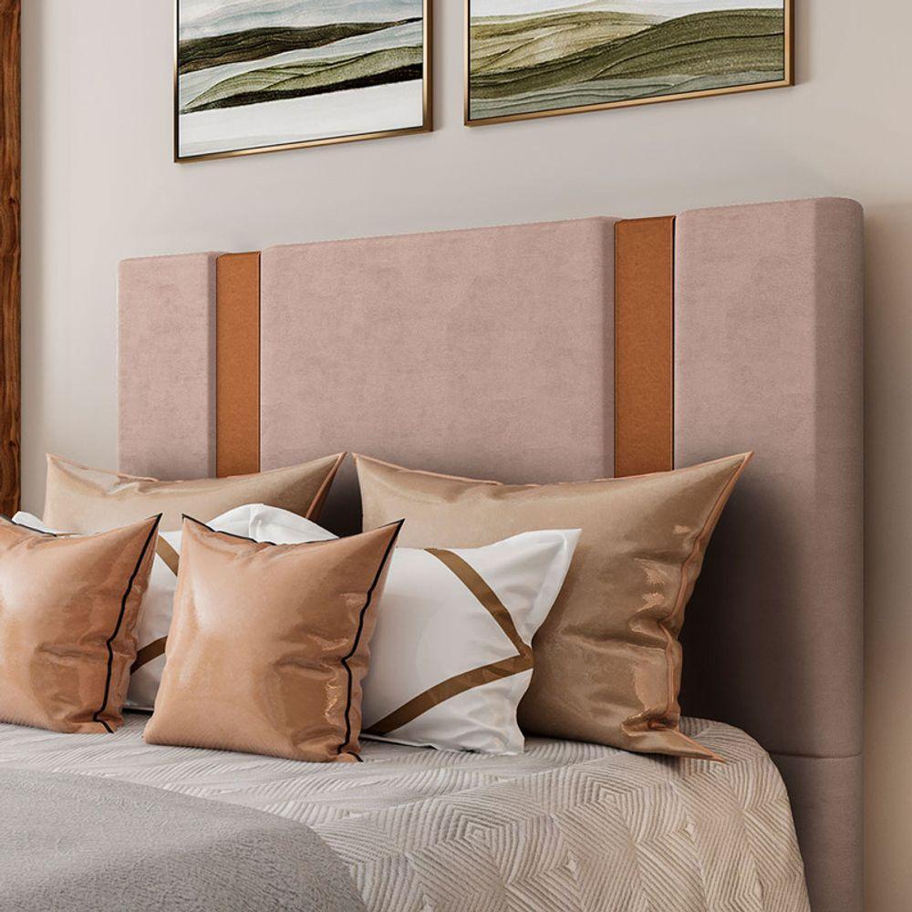 Cabeceira Estofada Solteiro 90 Cm Ametista Veludo Rose - 1