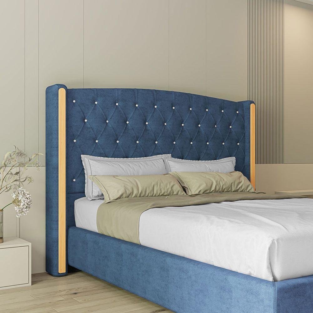 Cabeceira Estofada Casal 140 Cm Zirconio Veludo Azul Marinho - 1
