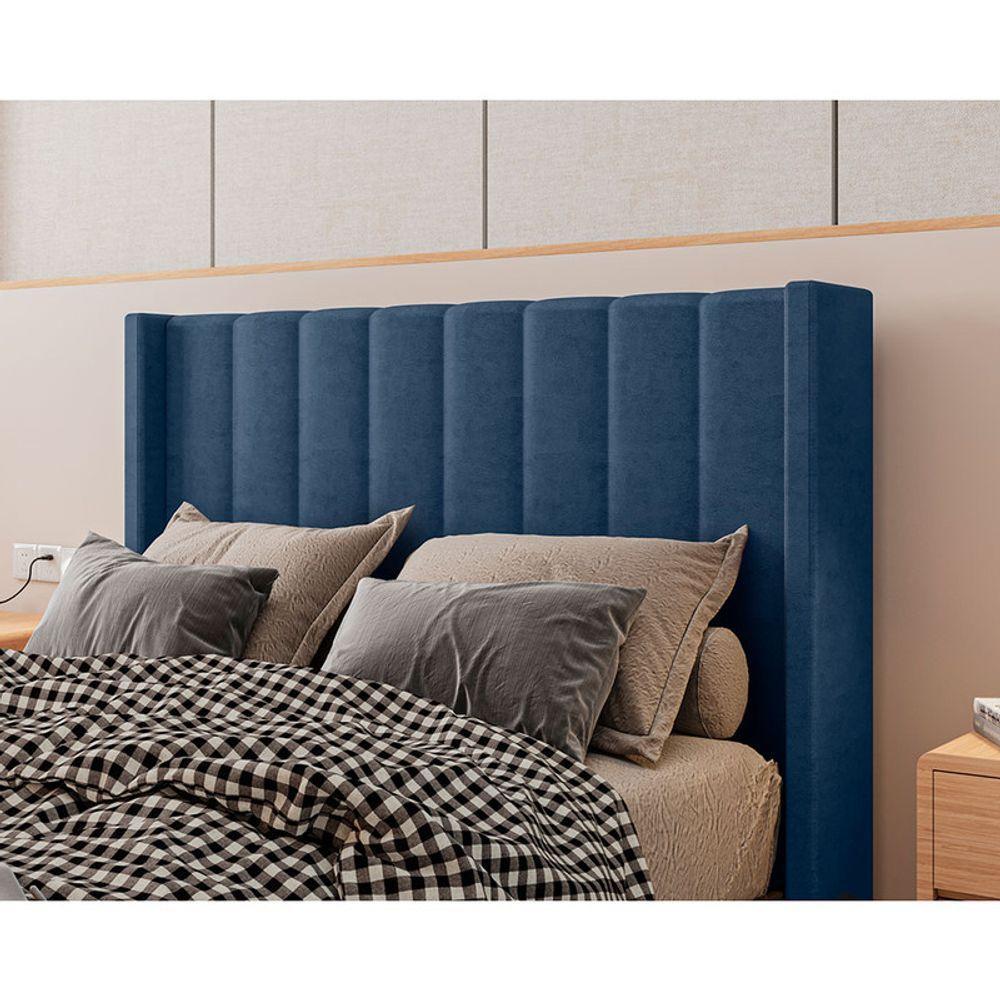 Cabeceira Estofada Casal 140 Cm Turquesa Veludo Azul Marinho - 2