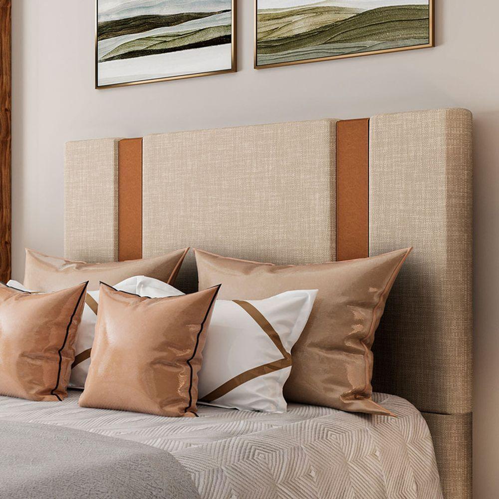 Cabeceira Estofada Solteiro 90 Cm Ametista Linho Bege - 1