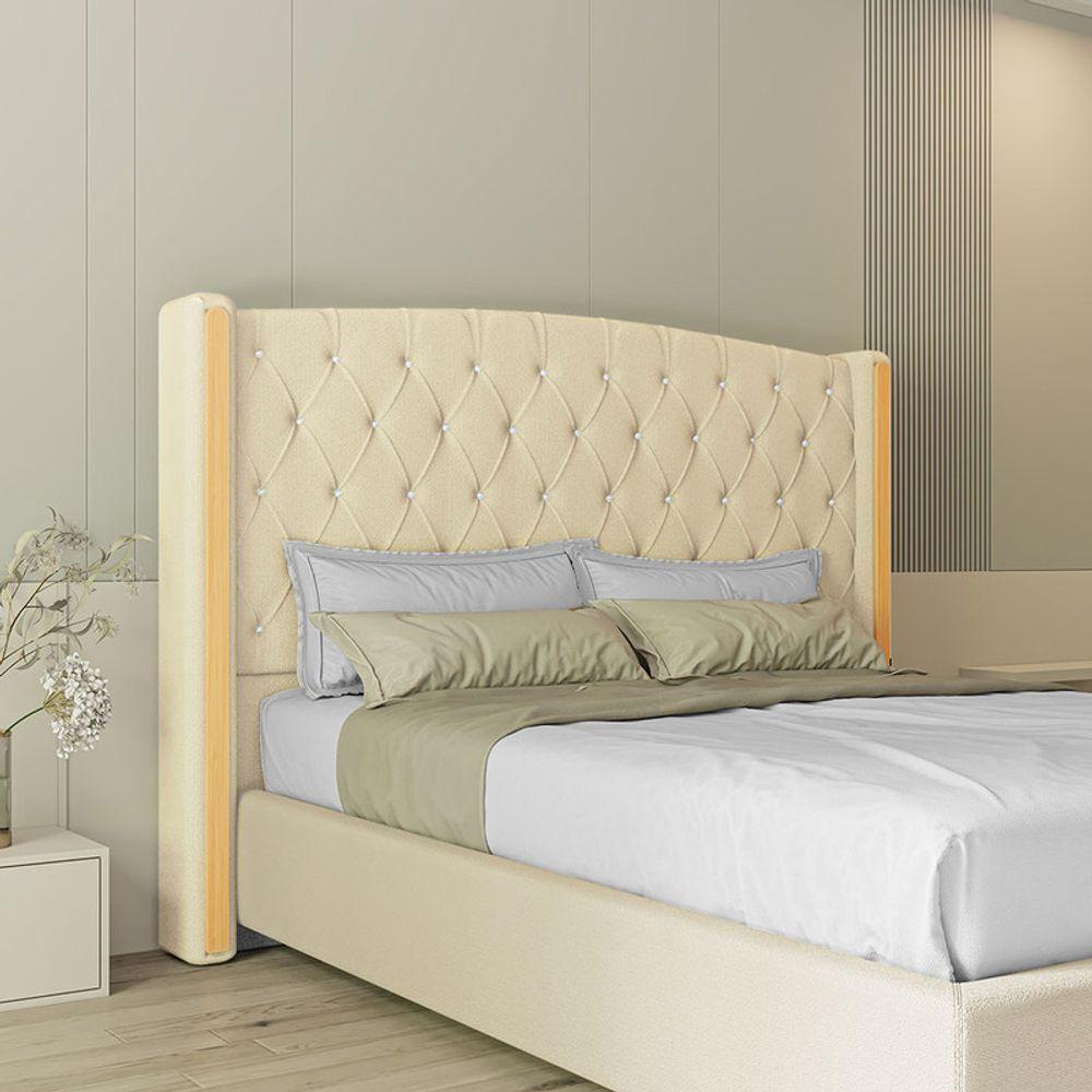 Cabeceira Estofada Casal 140 Cm Zirconio Linho Creme - 1