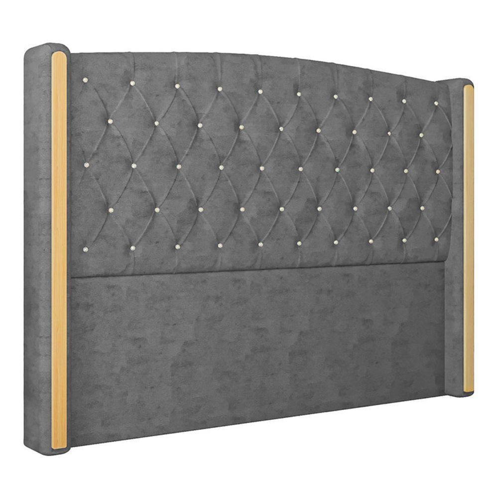 Cabeceira Estofada Casal 140 Cm Zirconio Veludo Cinza - 2