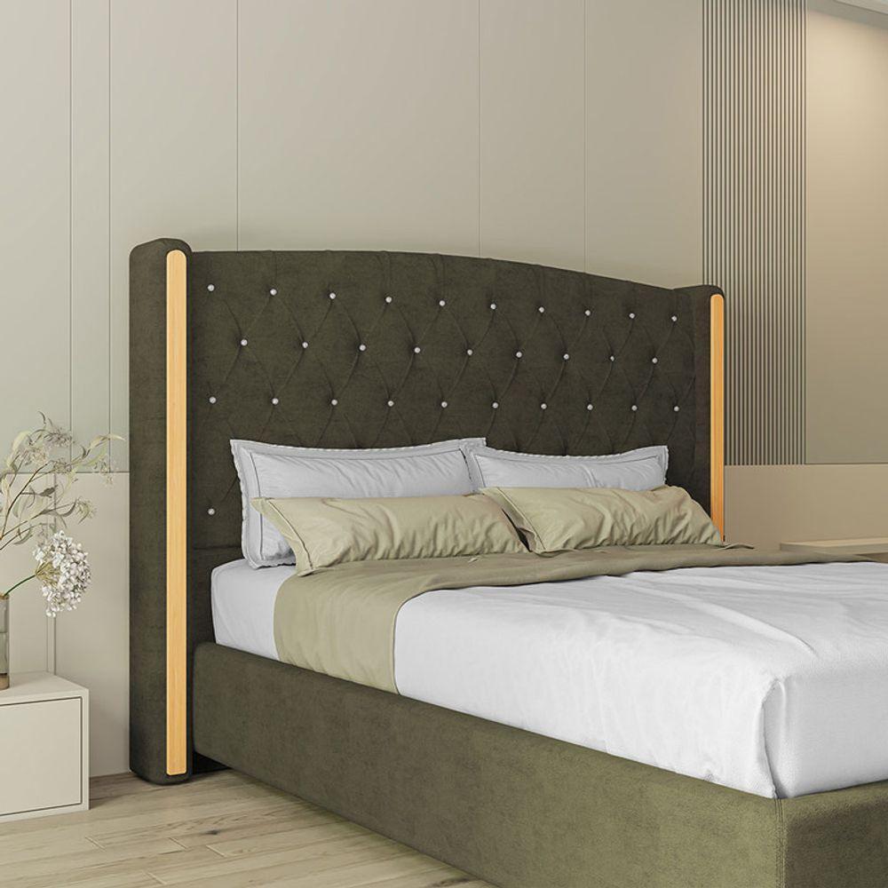 Cabeceira Estofada Casal 140 Cm Zirconio Veludo Marrom - 1