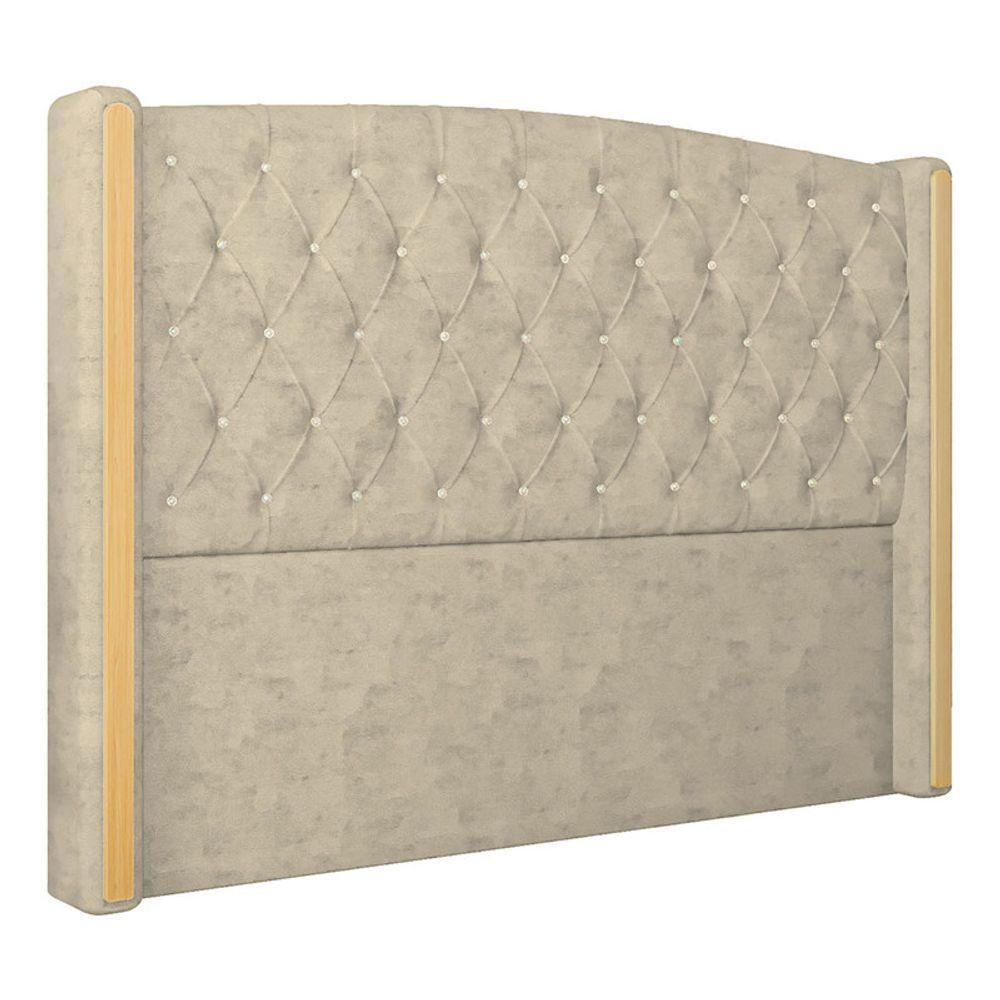 Cabeceira Estofada Casal 140 Cm Zirconio Veludo Bege - 2