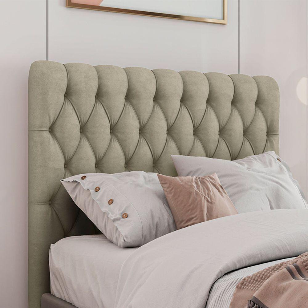 Cabeceira Estofada Casal 140 Cm Topázio Veludo Bege - 1