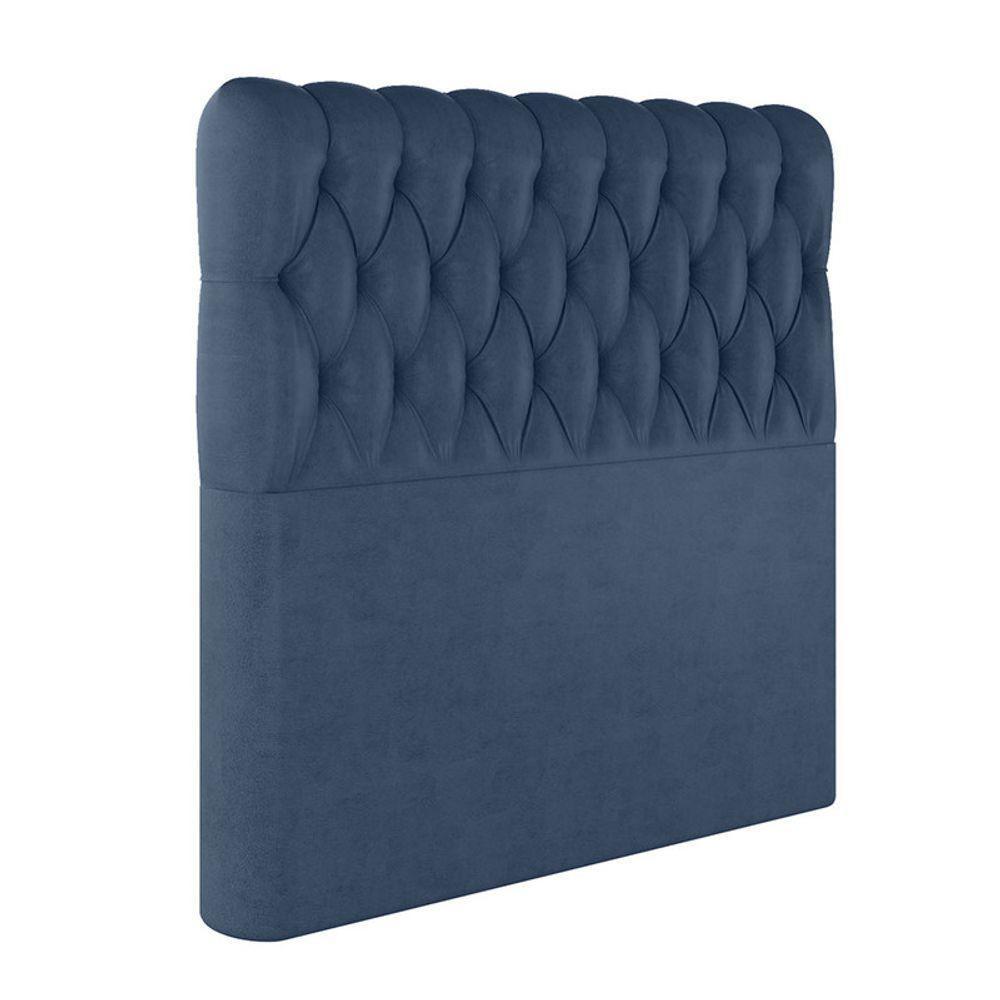 Cabeceira Estofada Casal 140 Cm Topázio Veludo Azul Marinho - 2