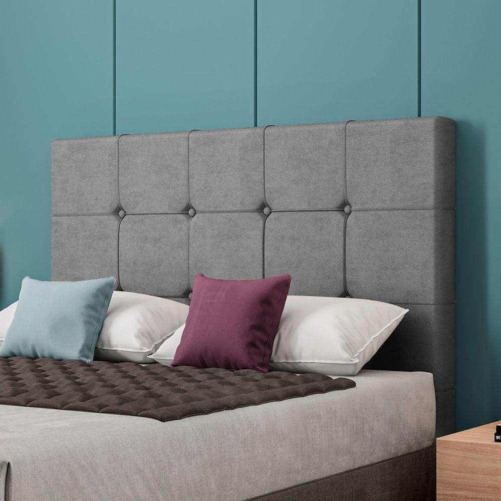 Cabeceira Estofada Casal 140 Cm Safira Veludo Cinza - 2
