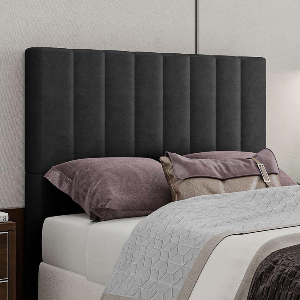 Cabeceira Estofada King 195 Cm Esmeralda Veludo Preto - 1