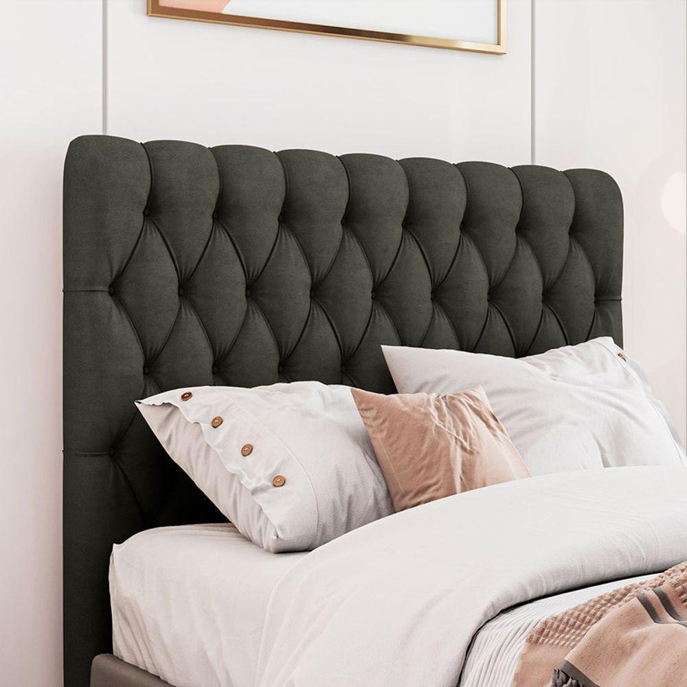 Cabeceira Estofada Queen 160 Cm Topázio Veludo Marrom - 1