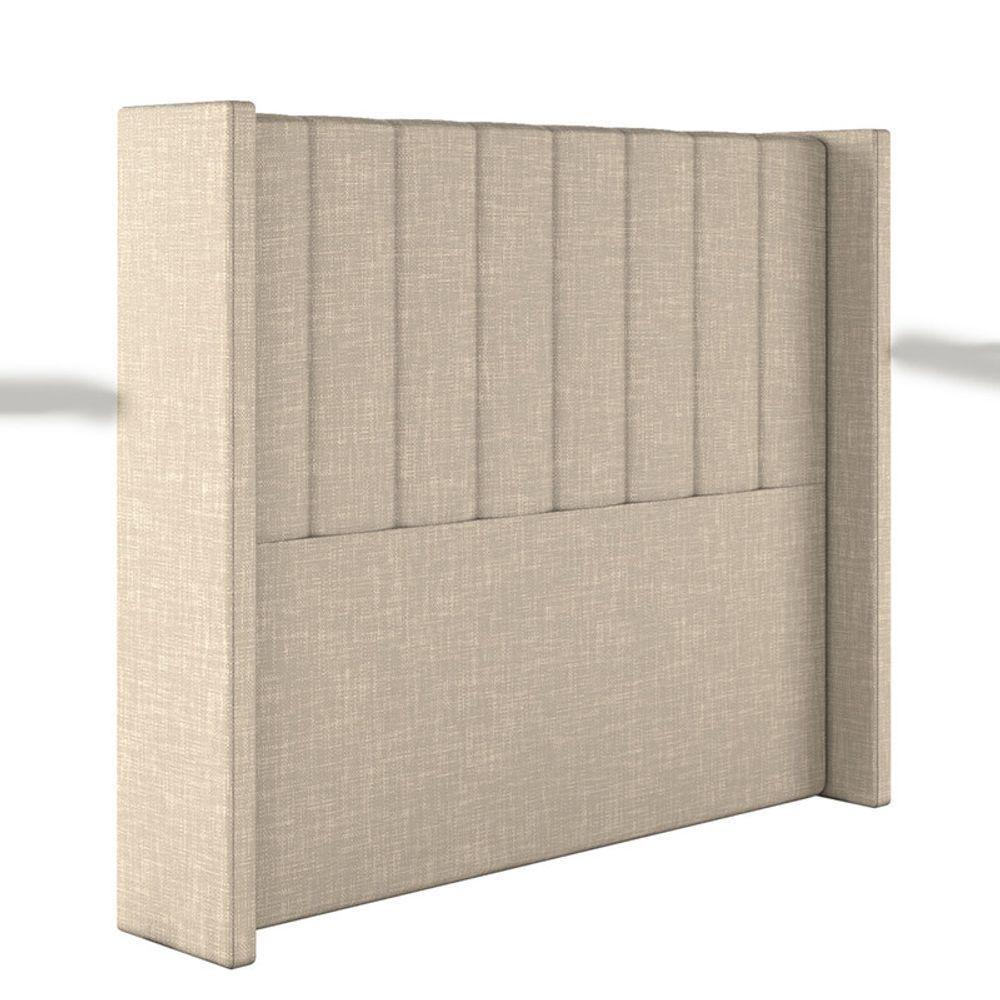 Cabeceira Estofada Queen 160 Cm Turquesa Linho Bege - 1