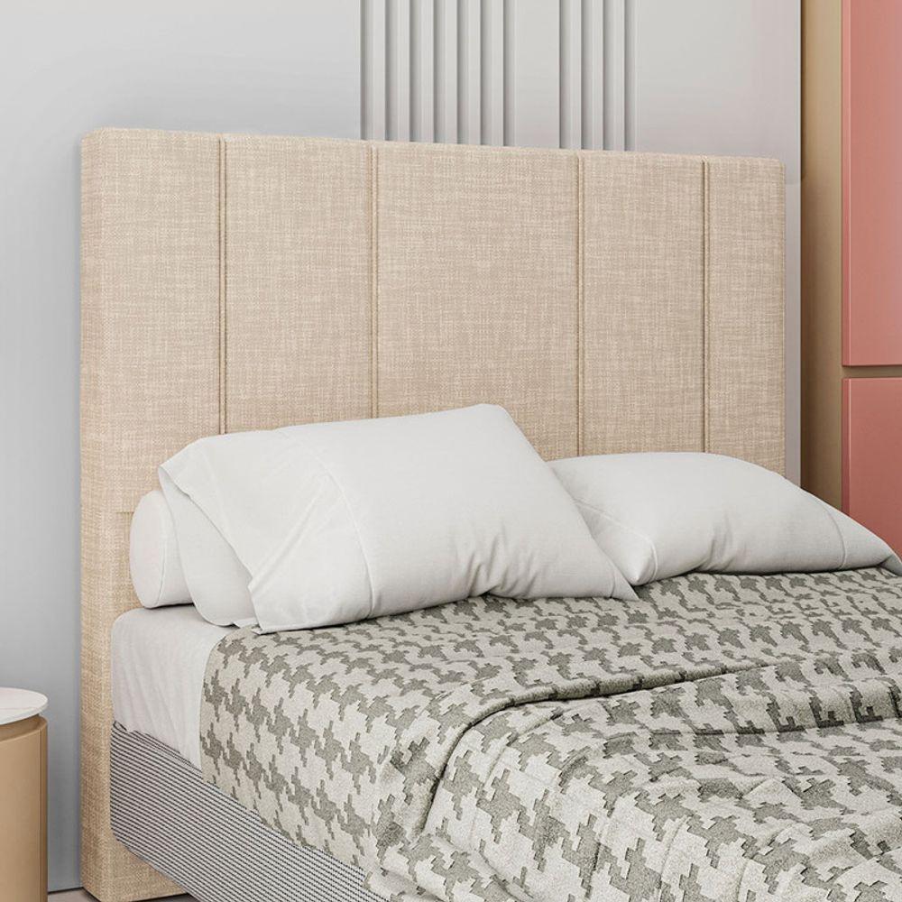 Cabeceira Estofada Queen 160 Cm Rubi Linho Bege - 1