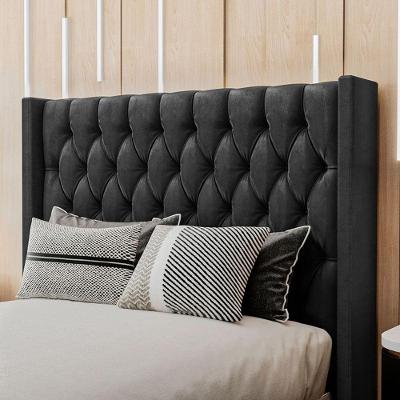 Cabeceira Estofada Queen 160 Cm Pérola Veludo Preto