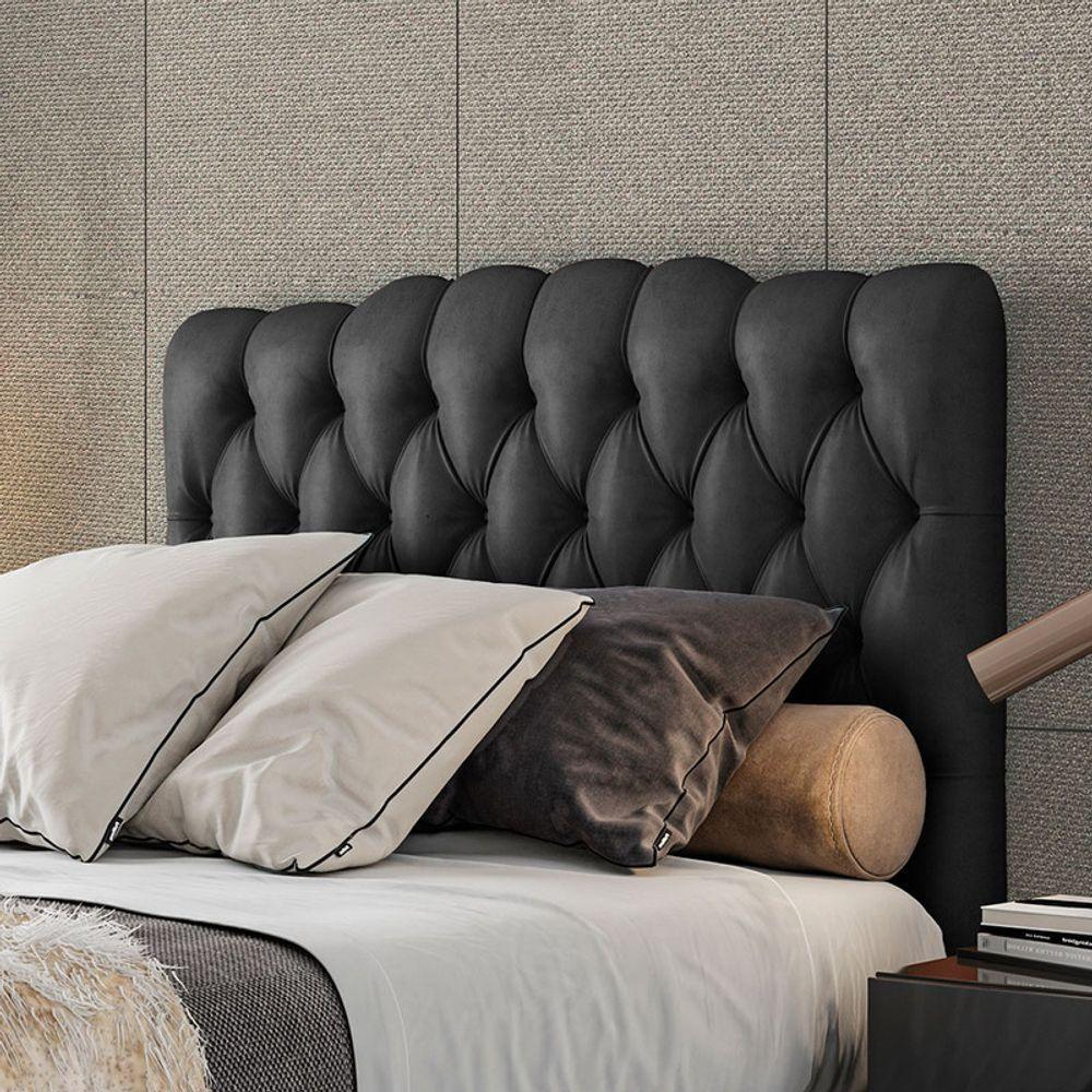 Cabeceira Estofada Queen 160 Cm Prisma Veludo Preto - 1