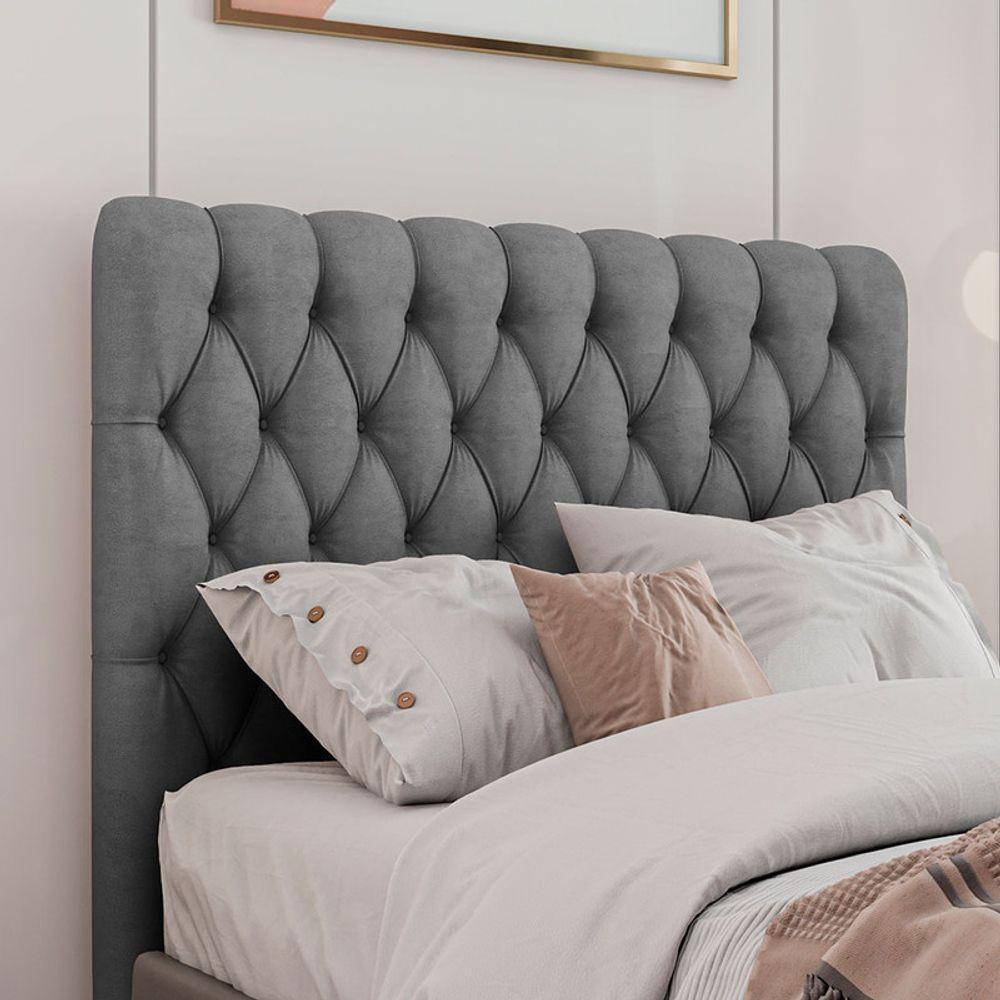 Cabeceira Estofada Queen 160 Cm Topázio Veludo Cinza - 1