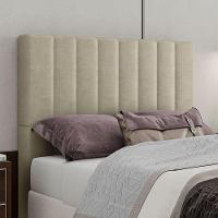 Cabeceira Estofada Queen 160 Cm Esmeralda Veludo Bege - 1